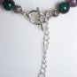 Boho Chic Abstract Matinee Necklace Round Glass Beads Stylish Marbelized Green Blue Purple Plum Red