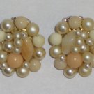 Champagne Cream Ivory Faux Pearls Vintage Oval Cluster Earrings Clip-on Retro Ladylike Elegance Chic