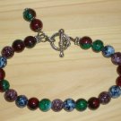 Funky Boho Abstract Hippy Bracelet Round Glass Beads Marbelized Green Blue Purple Plum Red Dark Bold