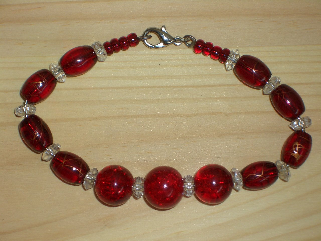 Flaming Red Hot Bracelet Clear Red Crackled Faceted Round Oval Seed Glass Beads Flirty Bold Sexy