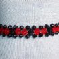 Alluring Ladylike Shiny Woven Bracelet Black Red Faceted Glass Beads Fancy Dressy Evening Flirty