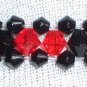 Alluring Ladylike Shiny Woven Bracelet Black Red Faceted Glass Beads Fancy Dressy Evening Flirty