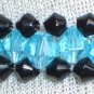 Dainty Elegant Fancy Woven Bracelet Black Aqua Ice Blue Faceted Glass Beads Dressy Stylish Shiny