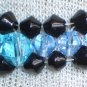 Dainty Elegant Fancy Woven Bracelet Black Aqua Ice Blue Faceted Glass Beads Dressy Stylish Shiny
