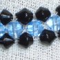 Dainty Elegant Fancy Woven Bracelet Black Aqua Ice Blue Faceted Glass Beads Dressy Stylish Shiny