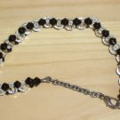 Sparkly Unique Plait Woven Bracelet Clear Black Faceted Glass Beads Dressy Stylish Ladylike Shiny
