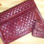 Burgundy Wine Woven Leather Clutch Purse Handbag Stylish Basket Weave Envelope Pocketbook Coin Purse