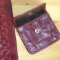 Burgundy Wine Woven Leather Clutch Purse Handbag Stylish Basket Weave Envelope Pocketbook Coin Purse