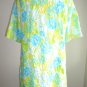 Ladylike Housecoat Dressing Gown Robe Blue Yellow Green Floral Cabbage Roses Popcorn