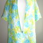 Ladylike Housecoat Dressing Gown Robe Blue Yellow Green Floral Cabbage Roses Popcorn