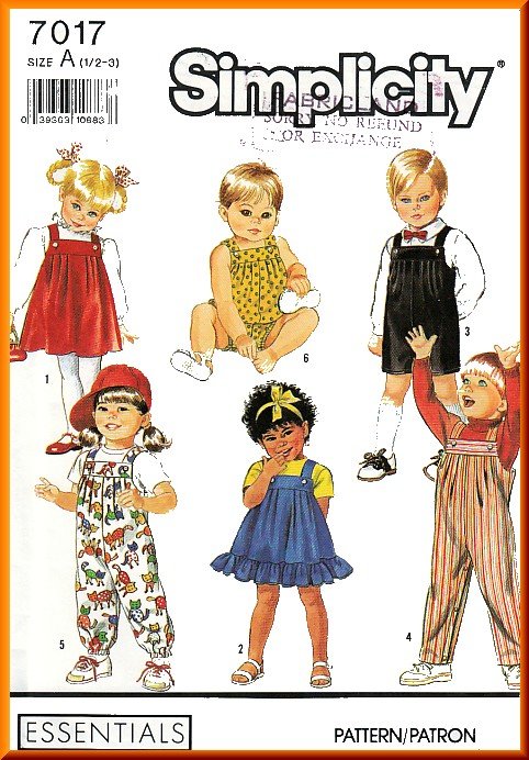 Cute Toddlers' Pleated Jumpsuits Sz 0.5-3 Simplicity Sewing Pattern 7017 Children's Play Time Jumper