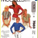 McCall's Sewing Pattern 7883 Sz 16 Vintage Misses' Pullover V-Neck Round Neck Top Button Shoulder