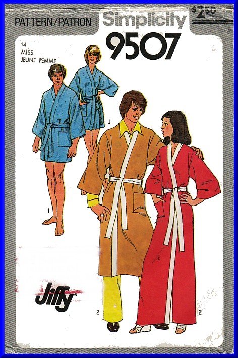 Vintage Simplicity Sewing Pattern 9507 Sz 14 Misses Jiffy Kimono Robe 2 Lengths Bathrobe Housecoat