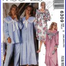 McCall's Sewing Pattern 6309 Sz 8-18 Misses' Nightgown and Pajamas Sleepwear Sailor Collar Yoke PJs