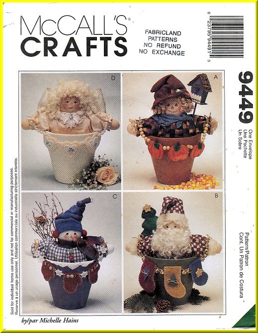 McCall's Sewing Pattern 9449 O/S Fun Crafts Flower Pot People Snowman Angel Scarecrow Santa Claus