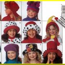 Butterick Sewing Pattern 3592 Sz S-L Children's Cute Fun Funky Hats Fleece Fur Caps Contrast Fabrics