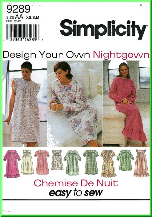 Simplicity Sewing Pattern 9289 Sz XS-M Misses' Design Your Own Nightgown Ruffles Gathers Yoke Bodice