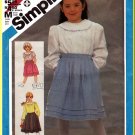 Simplicity Sewing Pattern 6558 Sz 6 Retro Girls' Puffy Wrap Blouse Yoke Collar Pleated Wrap Skirt
