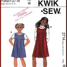 Kwik Sew Sewing Pattern 2714 Sz 6-14 Girls' A-line Jumpers Box Pleats Princess Seams Yokes Back Zip