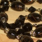 Black Beaded Dangling Lariat Necklace Faceted Oval Glass Beads 22" Long Matinee Length