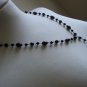 Black Beaded Dangling Lariat Necklace Faceted Oval Glass Beads 22" Long Matinee Length