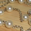 Faux Pearls Lariat Beaded Silver Tone Chain Necklace Dangling Charm 20" Long Matinee Length