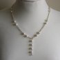 Faux Pearls Lariat Beaded Silver Tone Chain Necklace Dangling Charm 20" Long Matinee Length