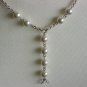 Faux Pearls Lariat Beaded Silver Tone Chain Necklace Dangling Charm 20" Long Matinee Length