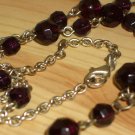 Plum Beaded Dangling Lariat Necklace Dark Purple Glass Beads 20" Long Matinee Length Silver Chain