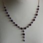 Plum Beaded Dangling Lariat Necklace Dark Purple Glass Beads 20" Long Matinee Length Silver Chain
