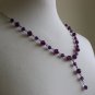 Plum Beaded Dangling Lariat Necklace Dark Purple Glass Beads 20" Long Matinee Length Silver Chain