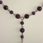 Plum Beaded Dangling Lariat Necklace Dark Purple Glass Beads 20" Long Matinee Length Silver Chain