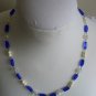 Cobalt Blue Bohemian Chic Necklace Clear White Blue Beads Dangling Charm 22.5" Beaded Matinee Length