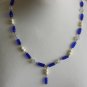 Cobalt Blue Bohemian Chic Necklace Clear White Blue Beads Dangling Charm 22.5" Beaded Matinee Length