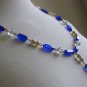 Cobalt Blue Bohemian Chic Necklace Clear White Blue Beads Dangling Charm 22.5" Beaded Matinee Length