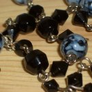 Black Navy Blue Marble Lariat Necklace Round Faceted Glass Beads Dangling Charm 22.5" Matinee Length