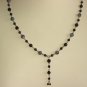 Black Navy Blue Marble Lariat Necklace Round Faceted Glass Beads Dangling Charm 22.5" Matinee Length