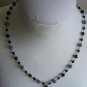 Black Navy Blue Marble Lariat Necklace Round Faceted Glass Beads Dangling Charm 22.5" Matinee Length