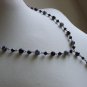 Black Navy Blue Marble Lariat Necklace Round Faceted Glass Beads Dangling Charm 22.5" Matinee Length