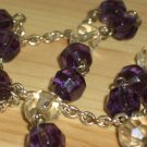 Amethyst Purple Beaded Lariat Necklace Dangling Clear Glass Faceted Beads 22" Long Matinee Length