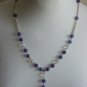 Amethyst Purple Beaded Lariat Necklace Dangling Clear Glass Faceted Beads 22" Long Matinee Length