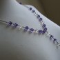 Amethyst Purple Beaded Lariat Necklace Dangling Clear Glass Faceted Beads 22" Long Matinee Length