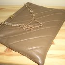 Vintage Beige Leather Ande Purse Quilted Taupe Ladylike Chic Clutch Handbag Chain Handles Flex Frame