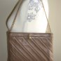 Vintage Beige Leather Ande Purse Quilted Taupe Ladylike Chic Clutch Handbag Chain Handles Flex Frame