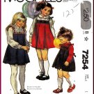 Vintage McCall's Sewing Pattern 7254 Sz 1 Girls' Short Dress Jumper Pleat Lace Trim Bodice Tie Belt