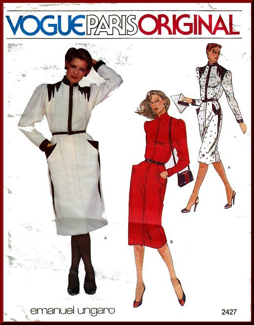 Vintage Vogue Sewing Pattern 2427 Sz 8 Misses' Dress Emanuel Ungaro Paris Retro Puff Shoulder Detail