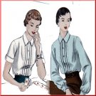 Vintage Vogue Sewing Pattern 7009 Size 16 Misses' 50s Blouse Pleats Tucks Long Sleeves Gathered Cuff