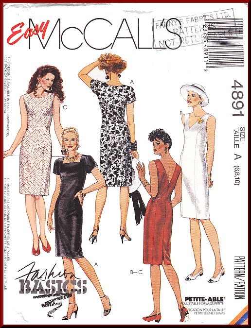 McCall's Sewing Pattern 4891 Size 6-10 Misses' Classic Chic Sheath Dress Princess Seams Knee Length