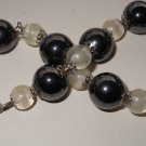 Black and White Tuxedo Bracelet Round Hematite Glass Beads Handmade Chunky Mod Bracelet