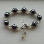 Black and White Tuxedo Bracelet Round Hematite Glass Beads Handmade Chunky Mod Bracelet